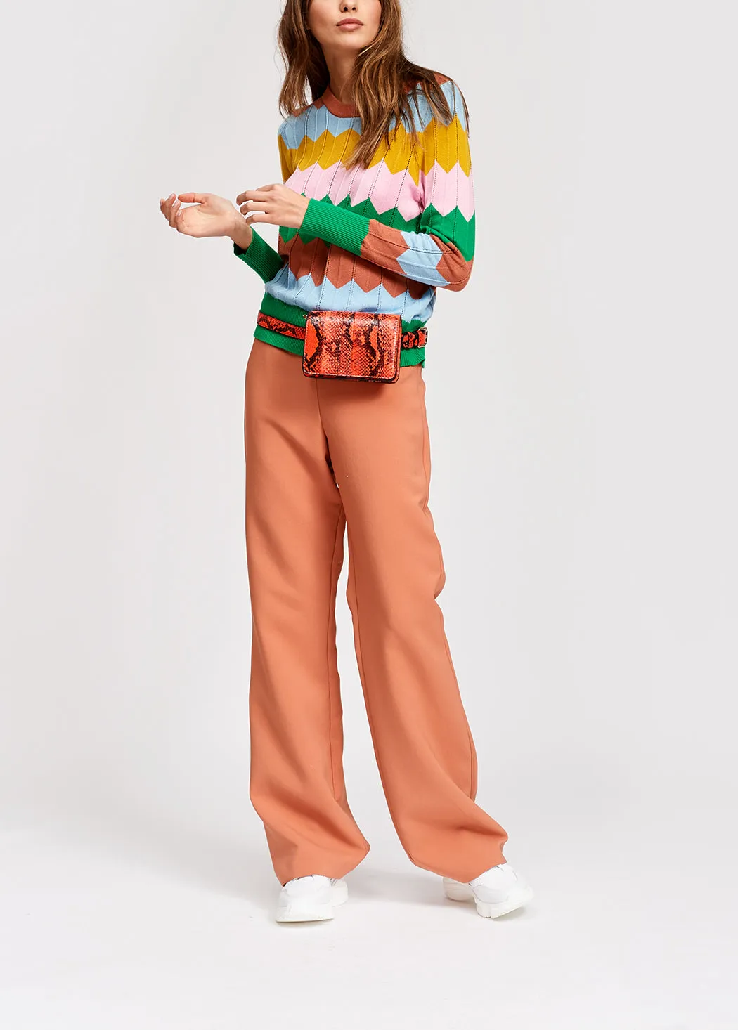 Autumn colors zigzag pattern knitted jumper