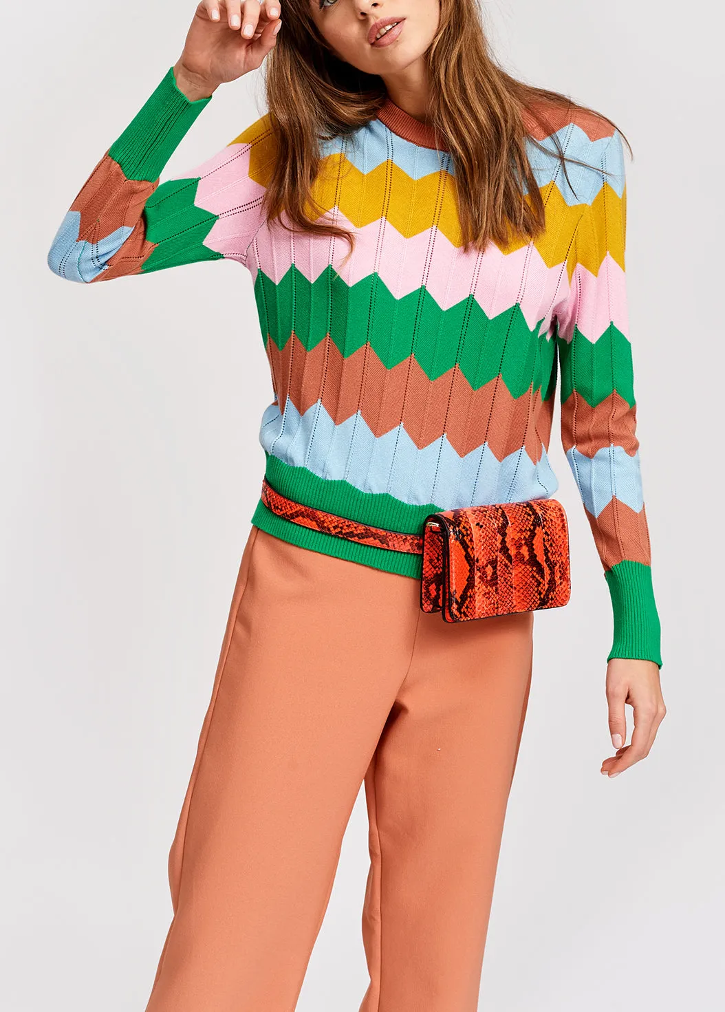 Autumn colors zigzag pattern knitted jumper