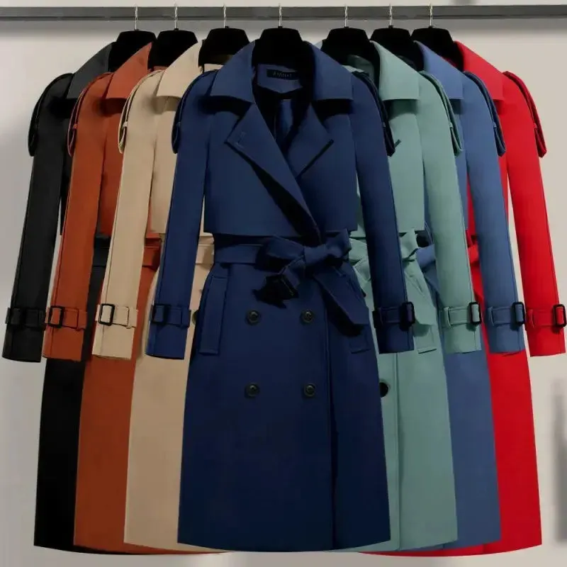 Autumn winter trench-coat Turn Down Collar black oversize Overcoat Long Sleeve plus size fashion women Trench Coats