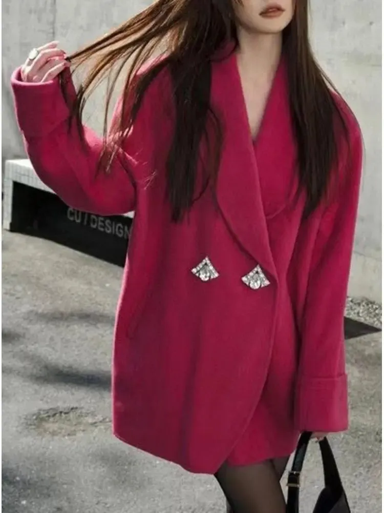 Autumn/Winter Korean Style Short Woolen Jackets Rabbit Hair Ladies Handmade Double-Breasted Loose Women Wool Coats
