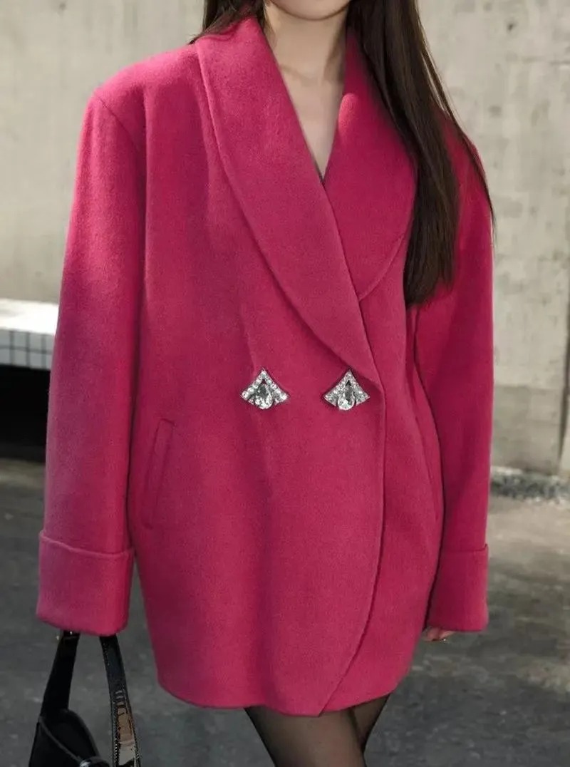 Autumn/Winter Korean Style Short Woolen Jackets Rabbit Hair Ladies Handmade Double-Breasted Loose Women Wool Coats