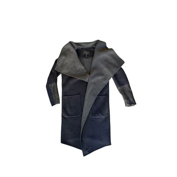 BCBGMAXAZRIA Women's Wool Shawl Collar Duster Trench Coat Blue/Gray Size S