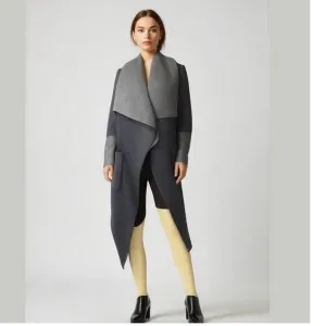 BCBGMAXAZRIA Women's Wool Shawl Collar Duster Trench Coat Blue/Gray Size S
