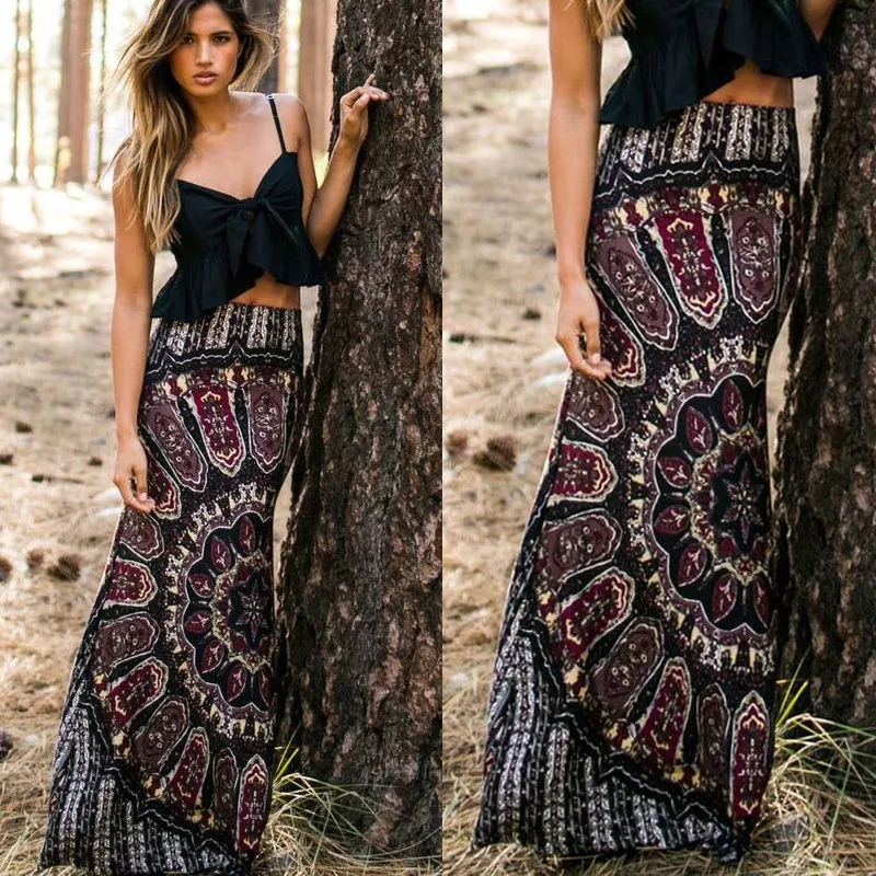 Beach Clothing Casual Summer Sexy Women Skirts BOHO Hippy Women Summer Floral Vintage Long Maxi Slim Skinny Skirt