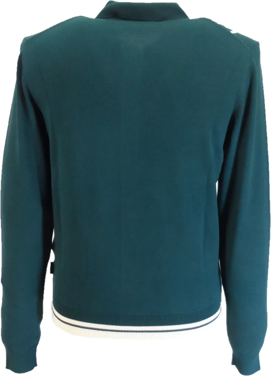 Ben Sherman Mens Ocean Green Striped Button Through Mod Cardigan
