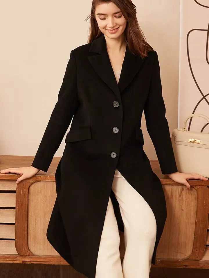 Best selling quality  winter  ladies double breasted luxury long cashmere wool trench coat