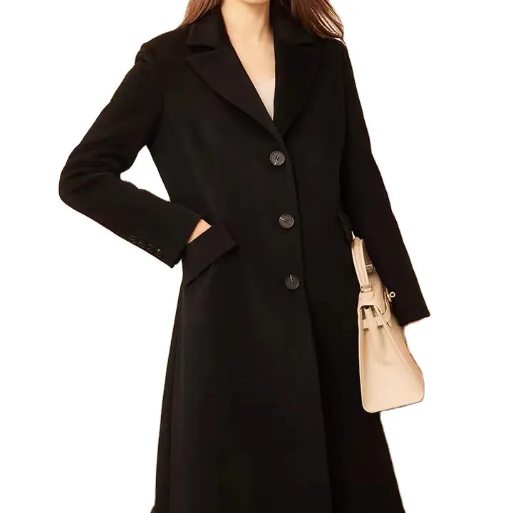 Best selling quality  winter  ladies double breasted luxury long cashmere wool trench coat