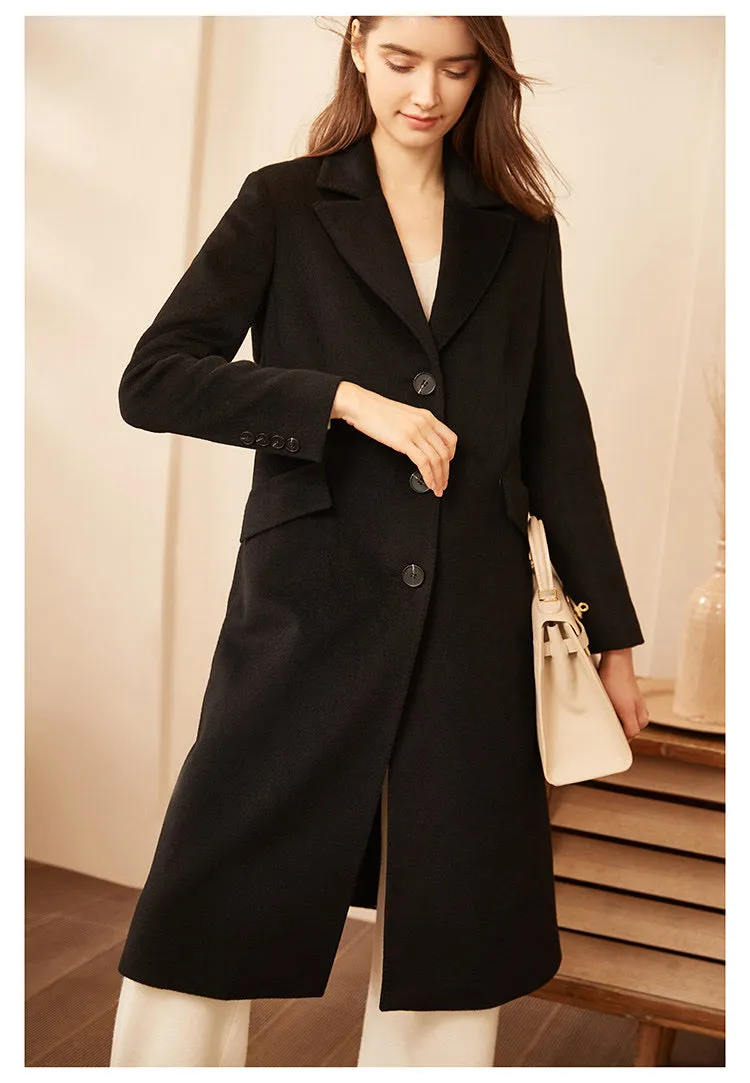Best selling quality  winter  ladies double breasted luxury long cashmere wool trench coat