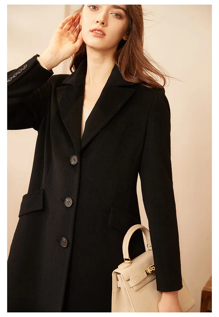 Best selling quality  winter  ladies double breasted luxury long cashmere wool trench coat