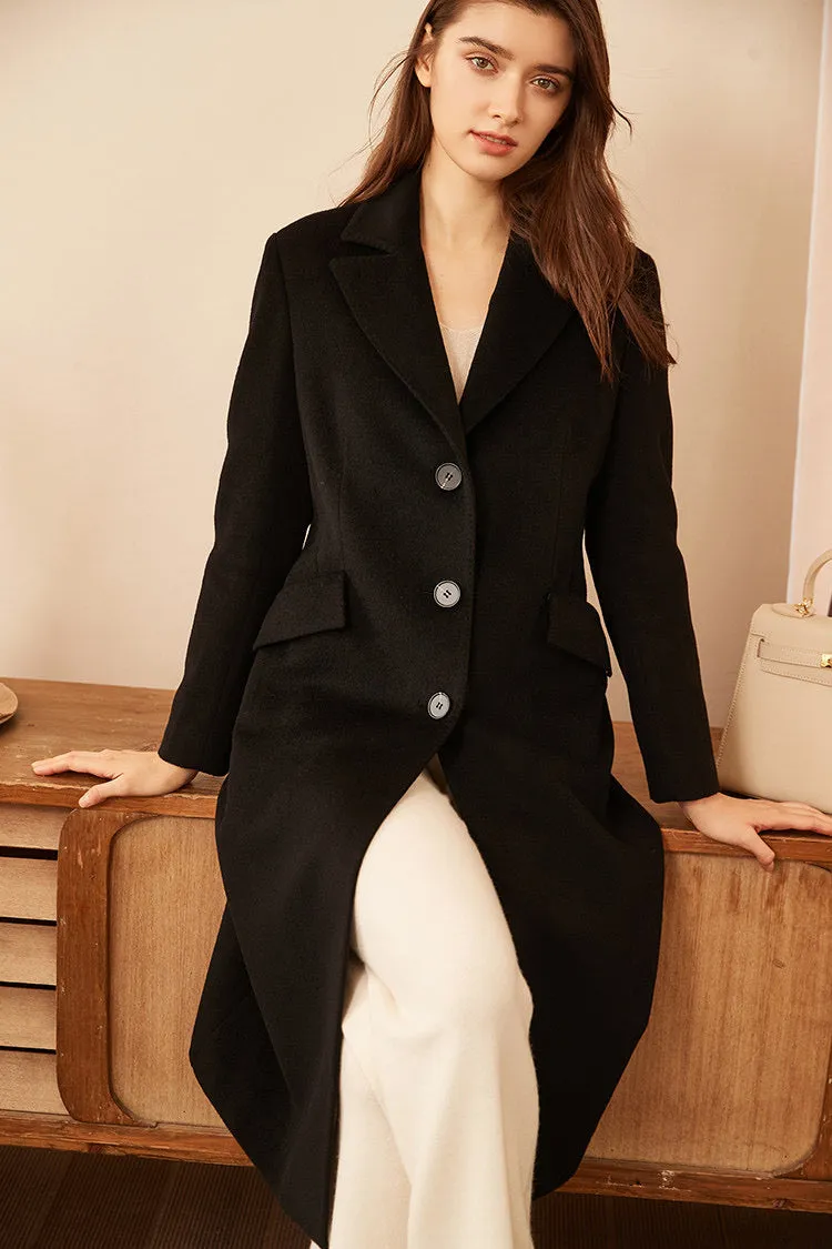 Best selling quality  winter  ladies double breasted luxury long cashmere wool trench coat