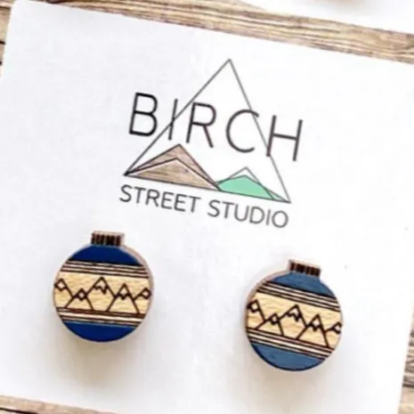 Birch Street - Wooden Stud Earrings | Christmas Ball Ornaments