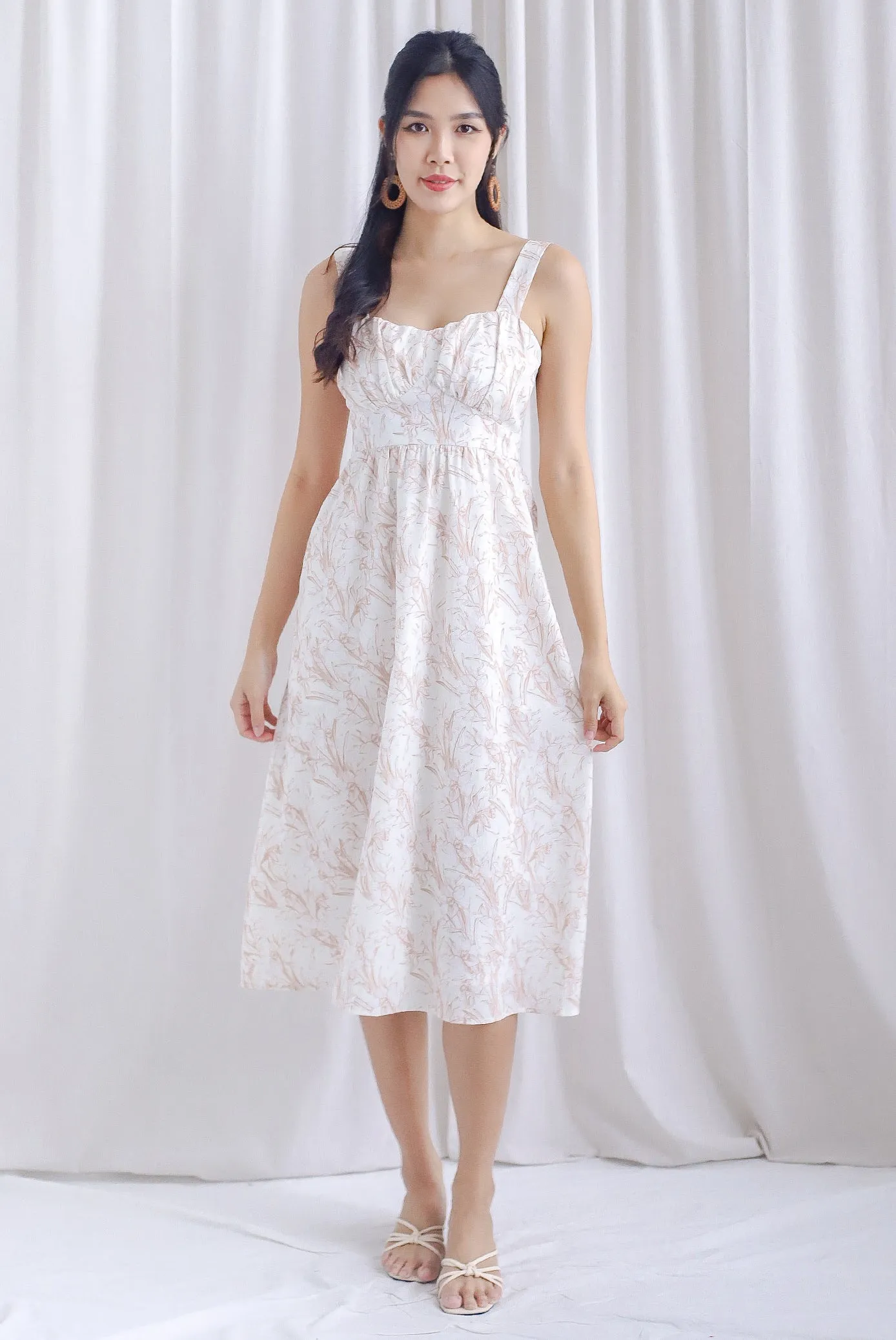 Blaise Porcelain Bustier Midi Dress In Brown
