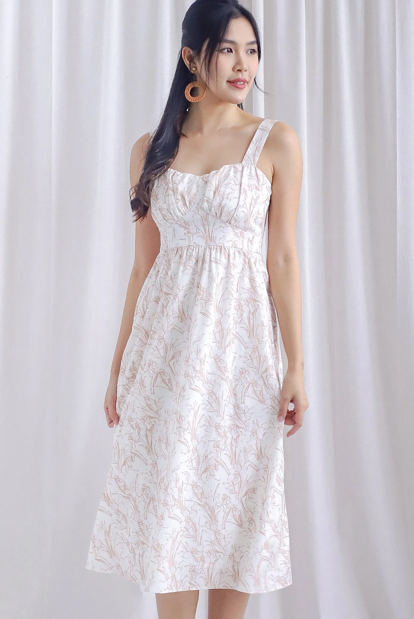 Blaise Porcelain Bustier Midi Dress In Brown