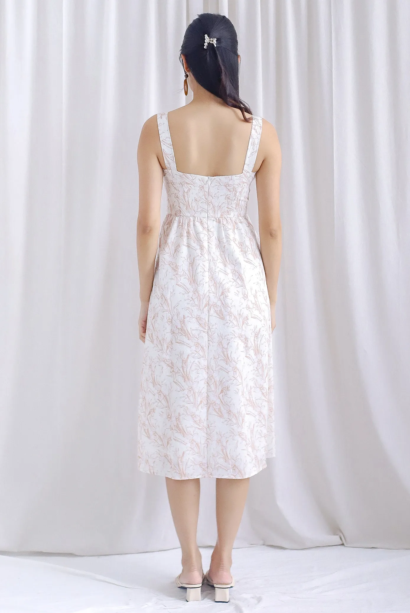 Blaise Porcelain Bustier Midi Dress In Brown
