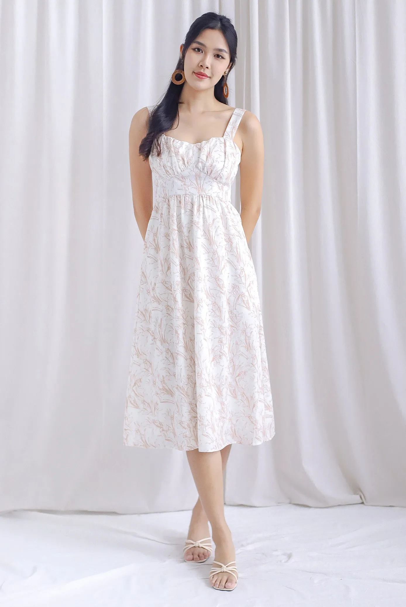 Blaise Porcelain Bustier Midi Dress In Brown
