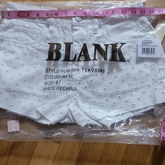 Blank NYC Barrow White Eyelet Denim Shorts Size 27 New in Package