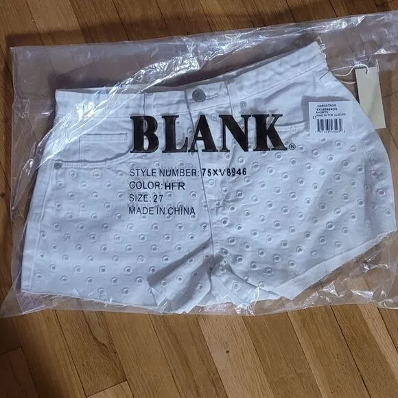 Blank NYC Barrow White Eyelet Denim Shorts Size 27 New in Package