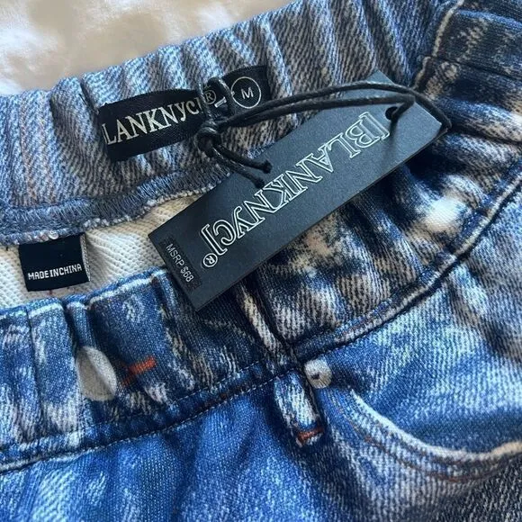 Blank NYC City Scape French Terry Faux Denim Shorts Blue Medium