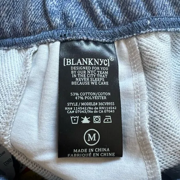 Blank NYC City Scape French Terry Faux Denim Shorts Blue Medium