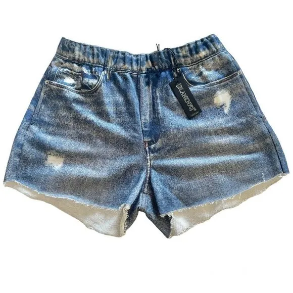 Blank NYC City Scape French Terry Faux Denim Shorts Blue Medium