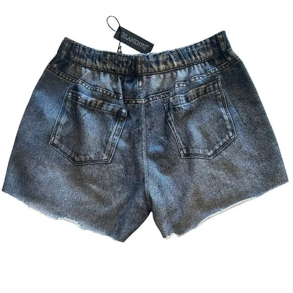 Blank NYC City Scape French Terry Faux Denim Shorts Blue Medium