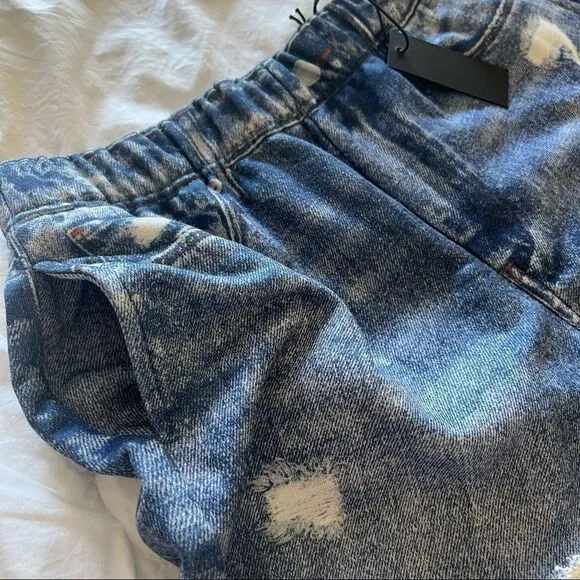 Blank NYC City Scape French Terry Faux Denim Shorts Blue Medium