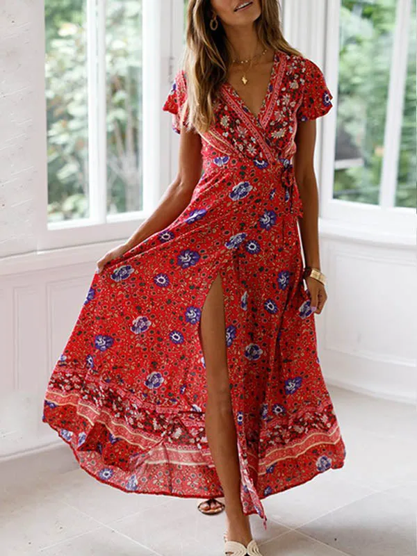 Bohemian Floral Wrap Maxi Dress