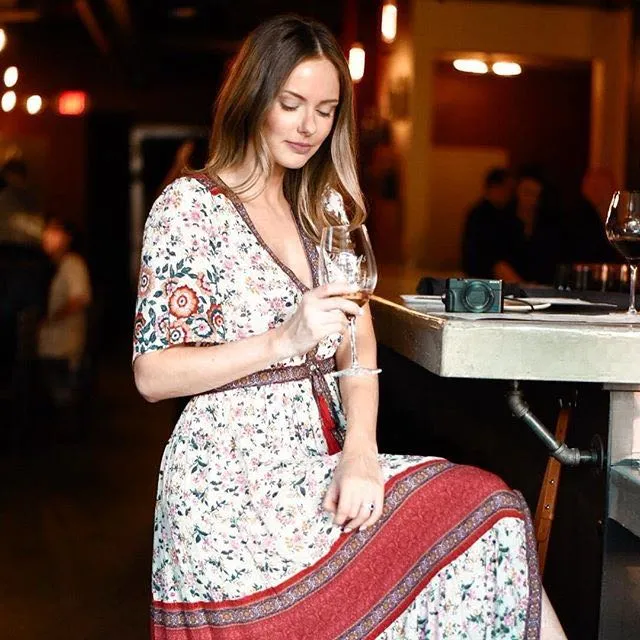 BOHO Inspired Maxi Floral Print V-Neck Button down tassel drawstring long summer dress
