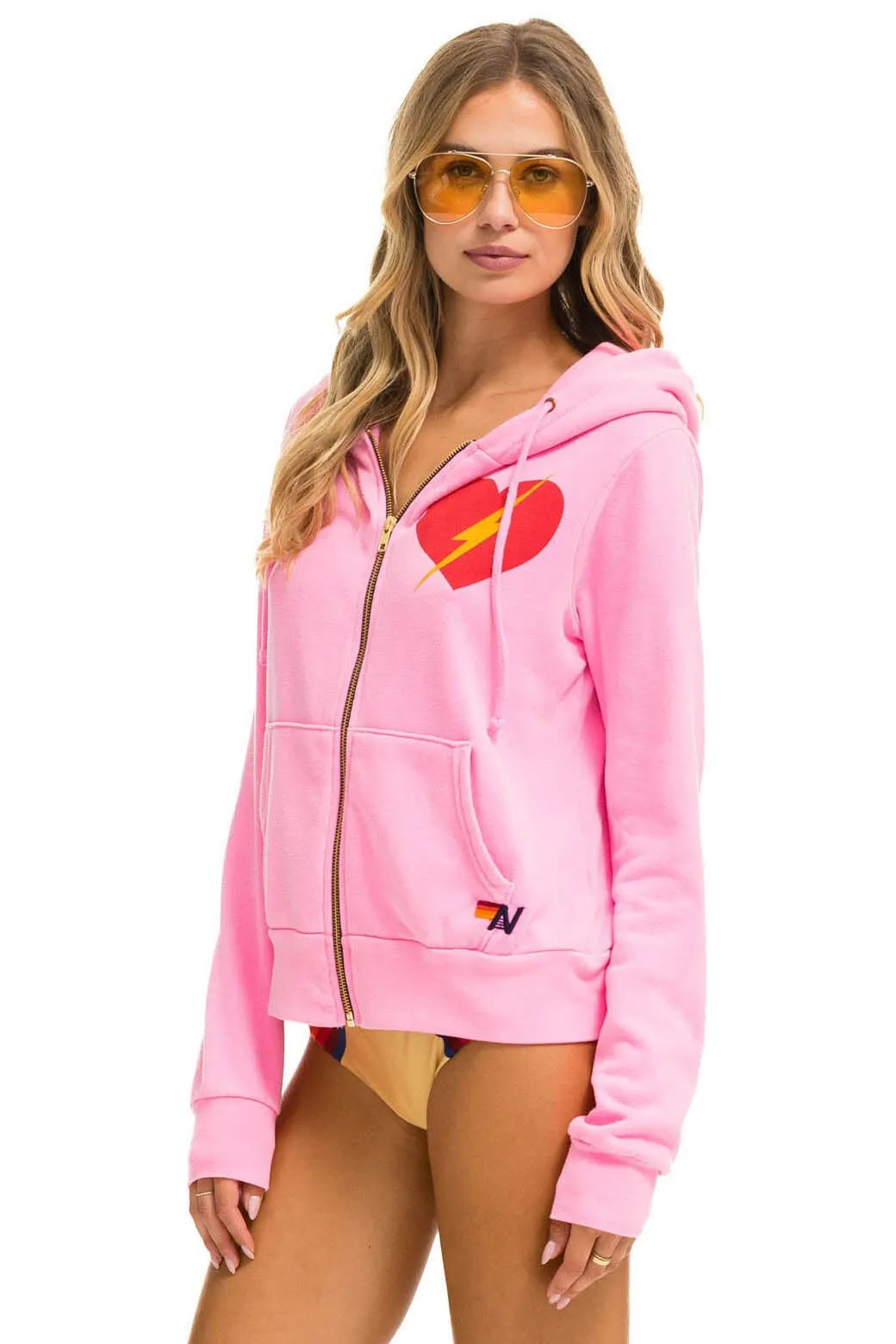 BOLT HEART ZIP HOODIE - NEON PINK