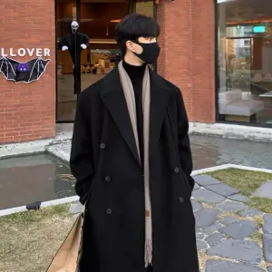 Bonsir Winter Men Black Thick Woolen Trench Coats Korean Style High Quality Male Casual Trenchcoat Men's Streetwear Windbreaker
