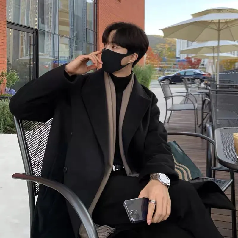 Bonsir Winter Men Black Thick Woolen Trench Coats Korean Style High Quality Male Casual Trenchcoat Men's Streetwear Windbreaker