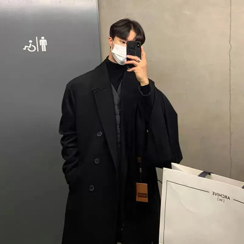 Bonsir Winter Men Black Thick Woolen Trench Coats Korean Style High Quality Male Casual Trenchcoat Men's Streetwear Windbreaker