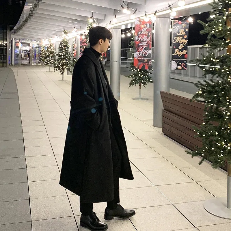 Bonsir Winter Men Thick Woolen Dust Coats Korean Style Streetwear Male Loose Solid Color Warm Trenchcoat High Quality Men's Windbreak