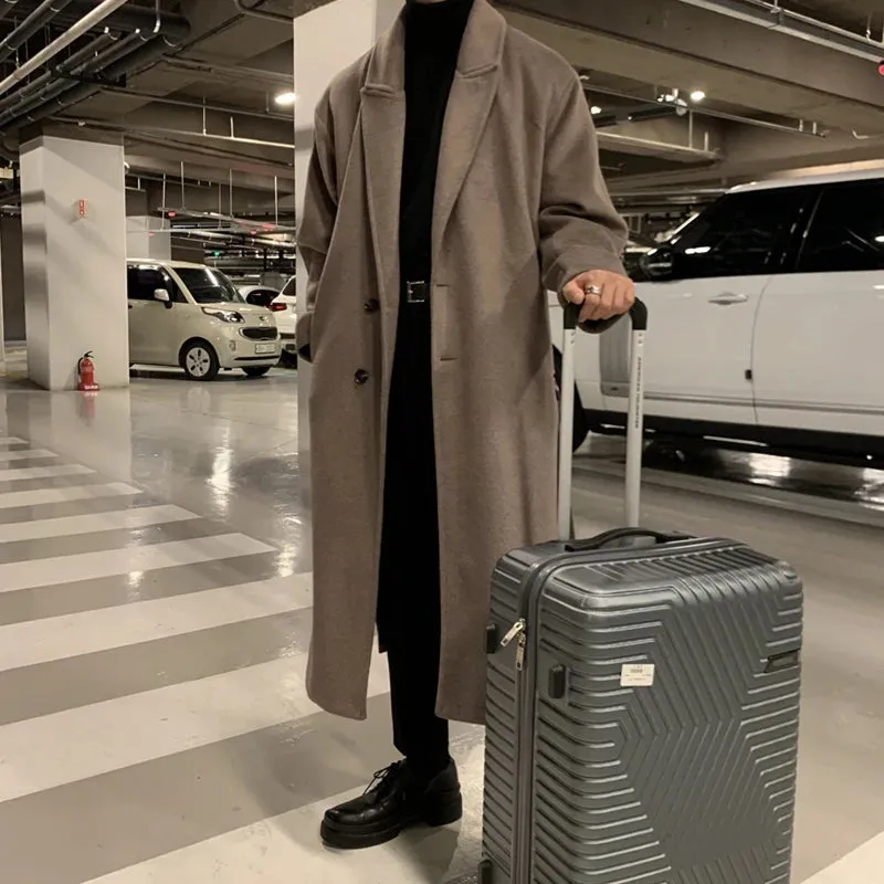 Bonsir Winter Men Thick Woolen Dust Coats Korean Style Streetwear Male Loose Solid Color Warm Trenchcoat High Quality Men's Windbreak
