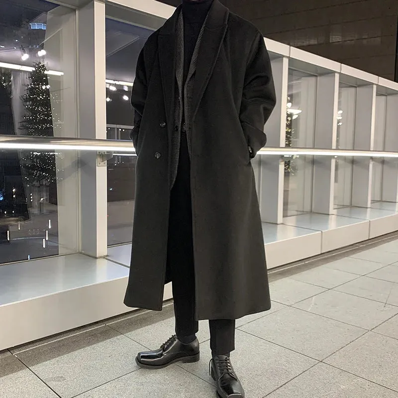 Bonsir Winter Men Thick Woolen Dust Coats Korean Style Streetwear Male Loose Solid Color Warm Trenchcoat High Quality Men's Windbreak