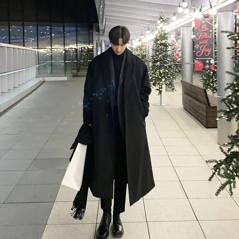 Bonsir Winter Men Thick Woolen Dust Coats Korean Style Streetwear Male Loose Solid Color Warm Trenchcoat High Quality Men's Windbreak