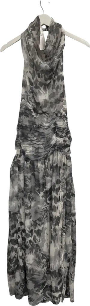 boohoo Grey Chiffon Leopard Print Halterneck Maxi Dress UK 12
