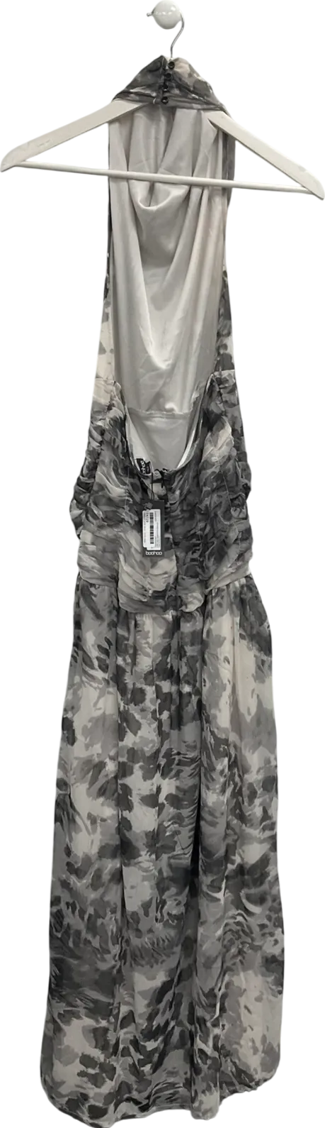 boohoo Grey Chiffon Leopard Print Halterneck Maxi Dress UK 12