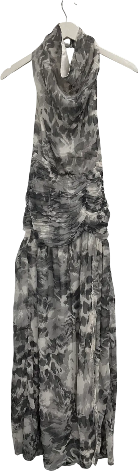 boohoo Grey Chiffon Leopard Print Halterneck Maxi Dress UK 12