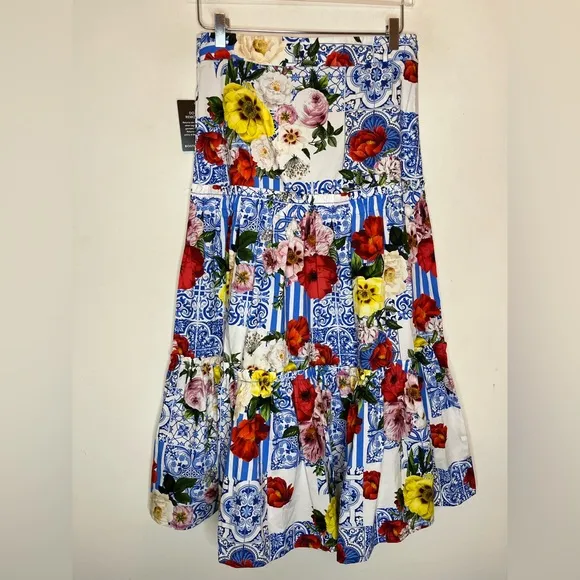 BOSTON PROPER bohemian tiered patchwork maxi skirt