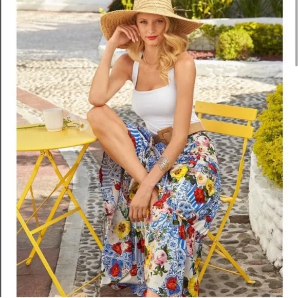 BOSTON PROPER bohemian tiered patchwork maxi skirt
