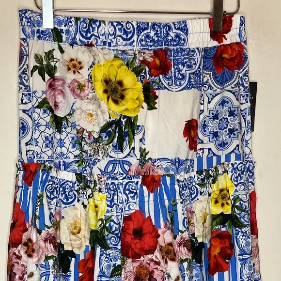 BOSTON PROPER bohemian tiered patchwork maxi skirt