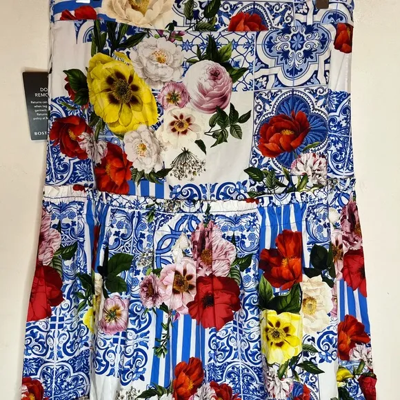 BOSTON PROPER bohemian tiered patchwork maxi skirt
