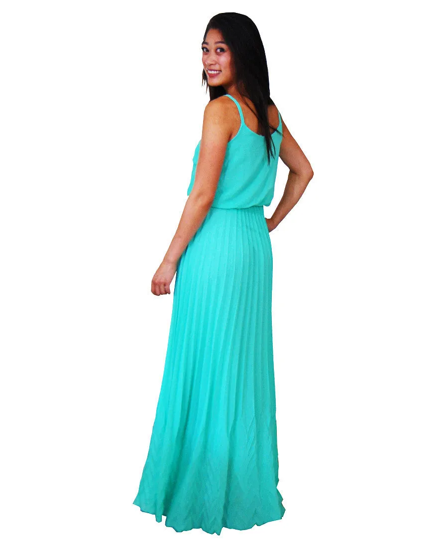 Bow Tie Chest Ruffle Maxi Dress Turquoise Teal