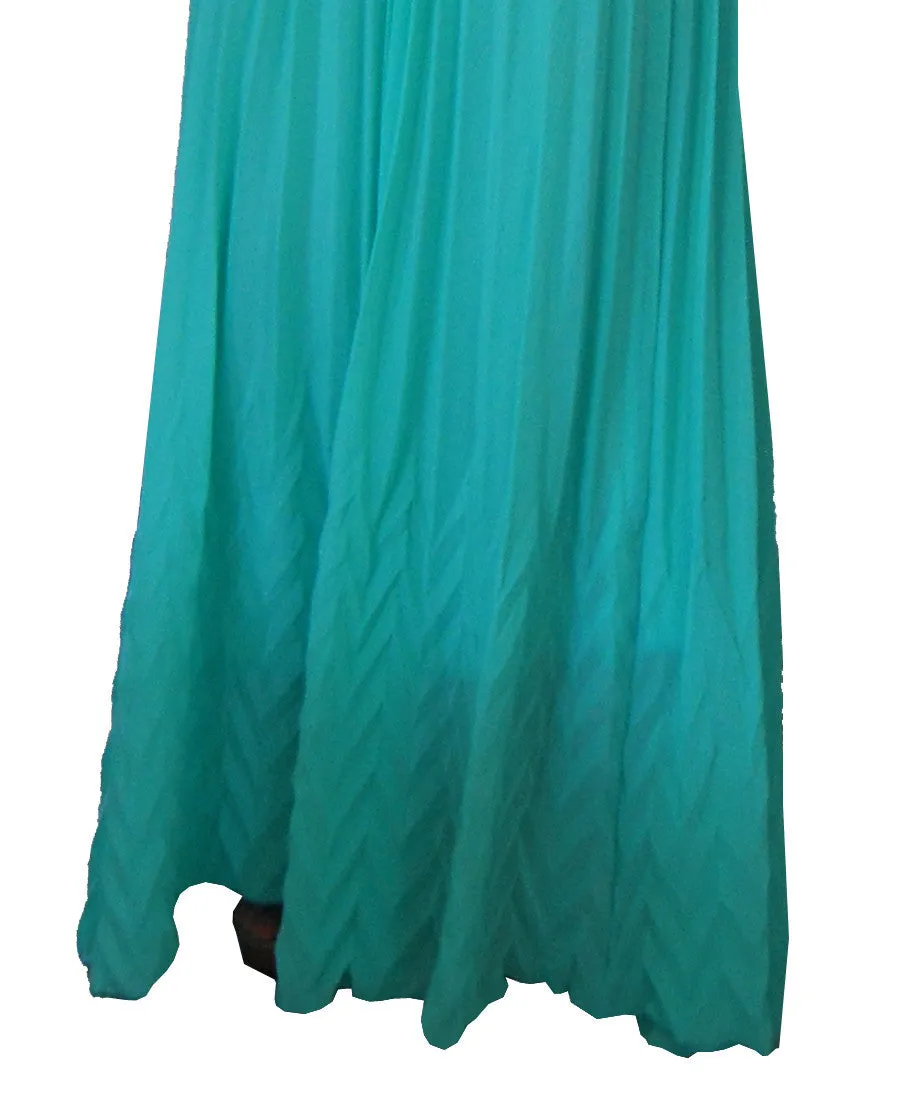 Bow Tie Chest Ruffle Maxi Dress Turquoise Teal