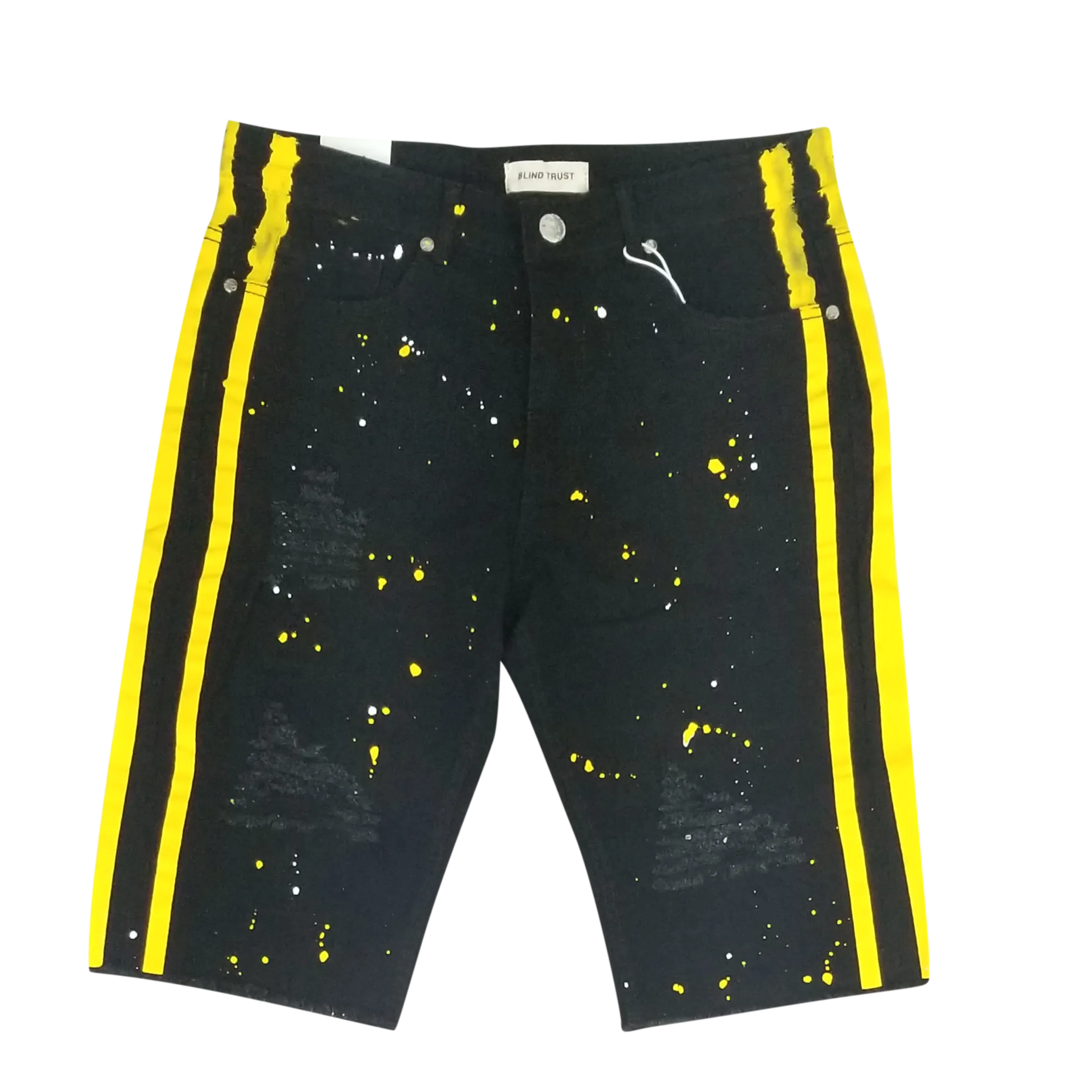 BTS20149: Distressed Denim Side Stripe Biker Shorts