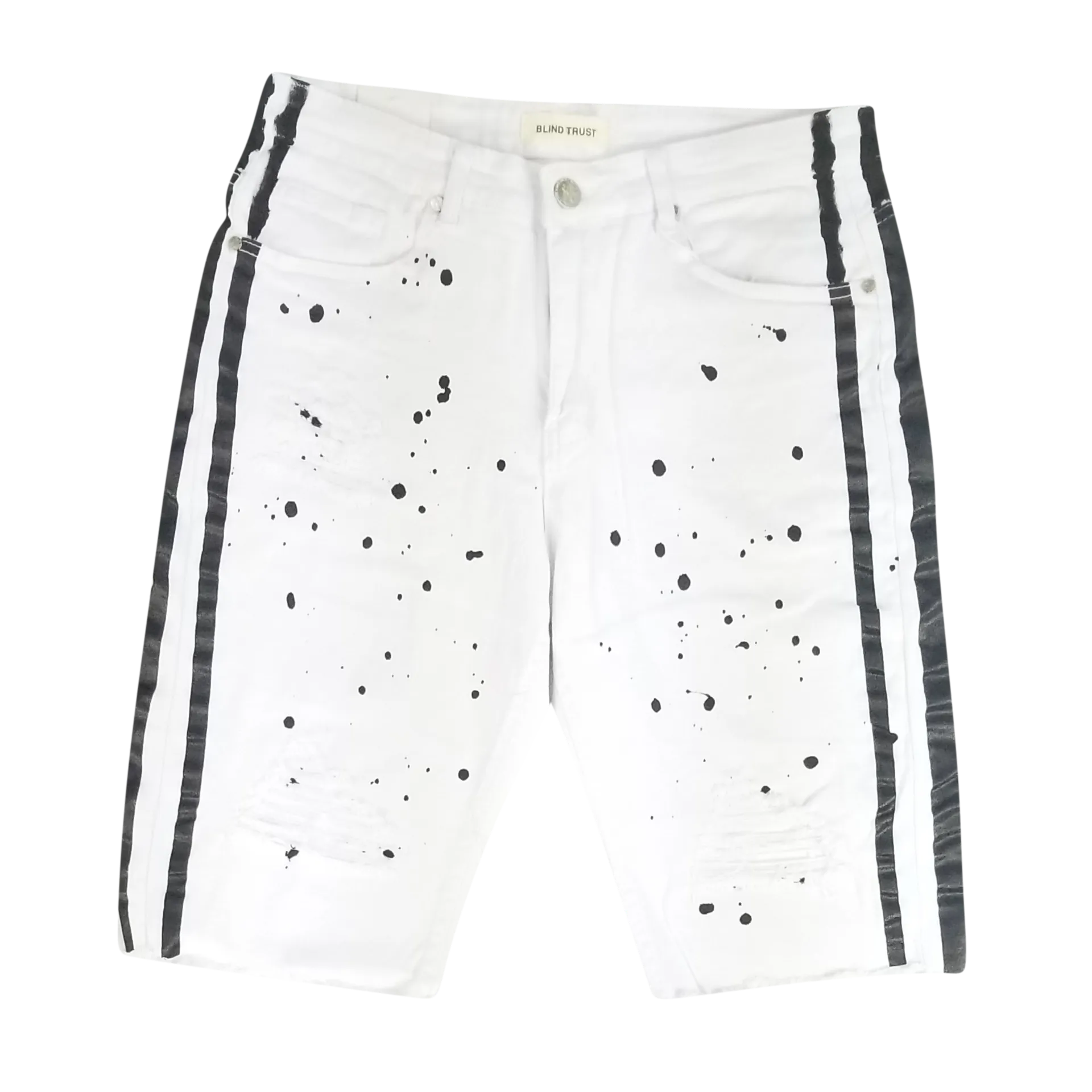 BTS20149: Distressed Denim Side Stripe Biker Shorts