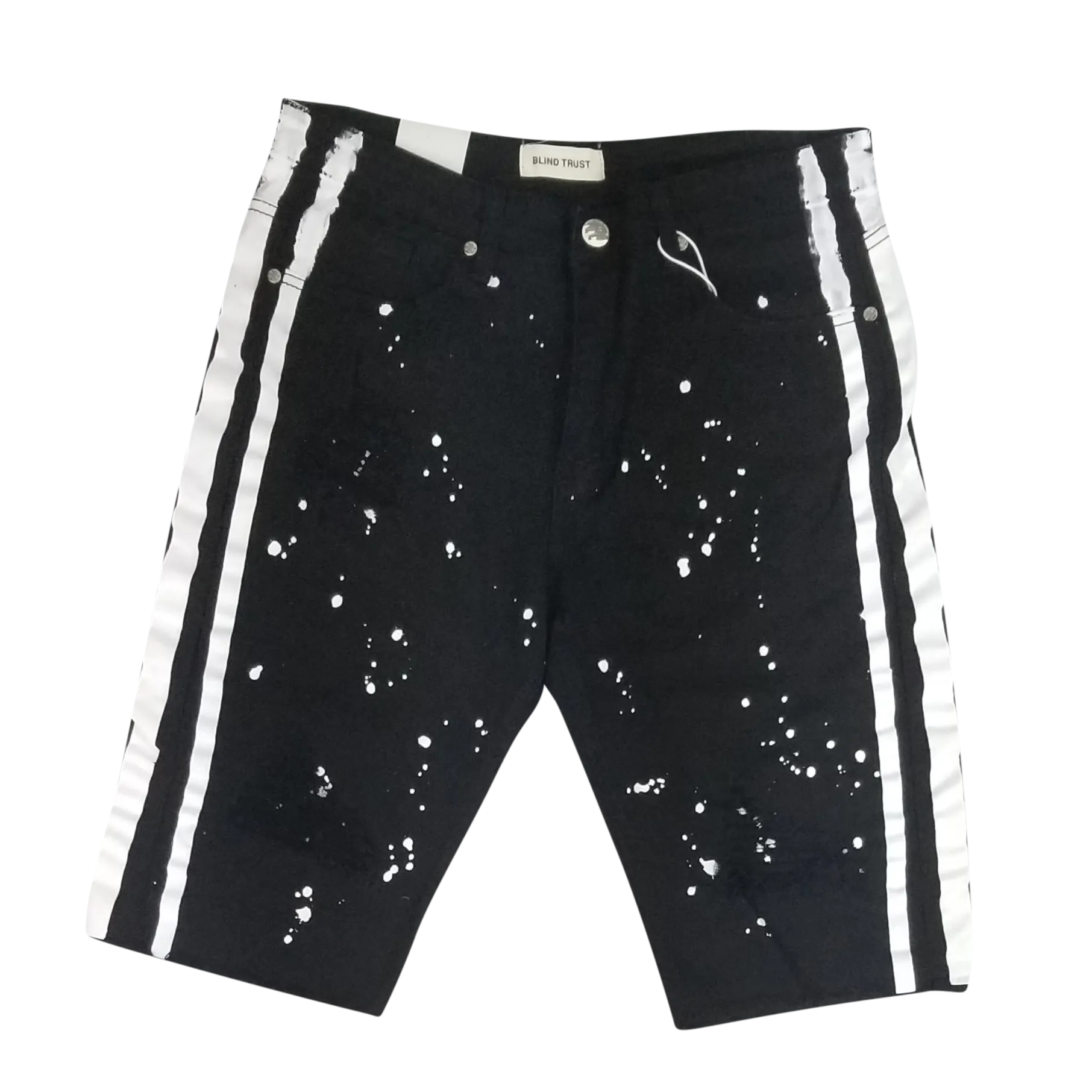 BTS20149: Distressed Denim Side Stripe Biker Shorts