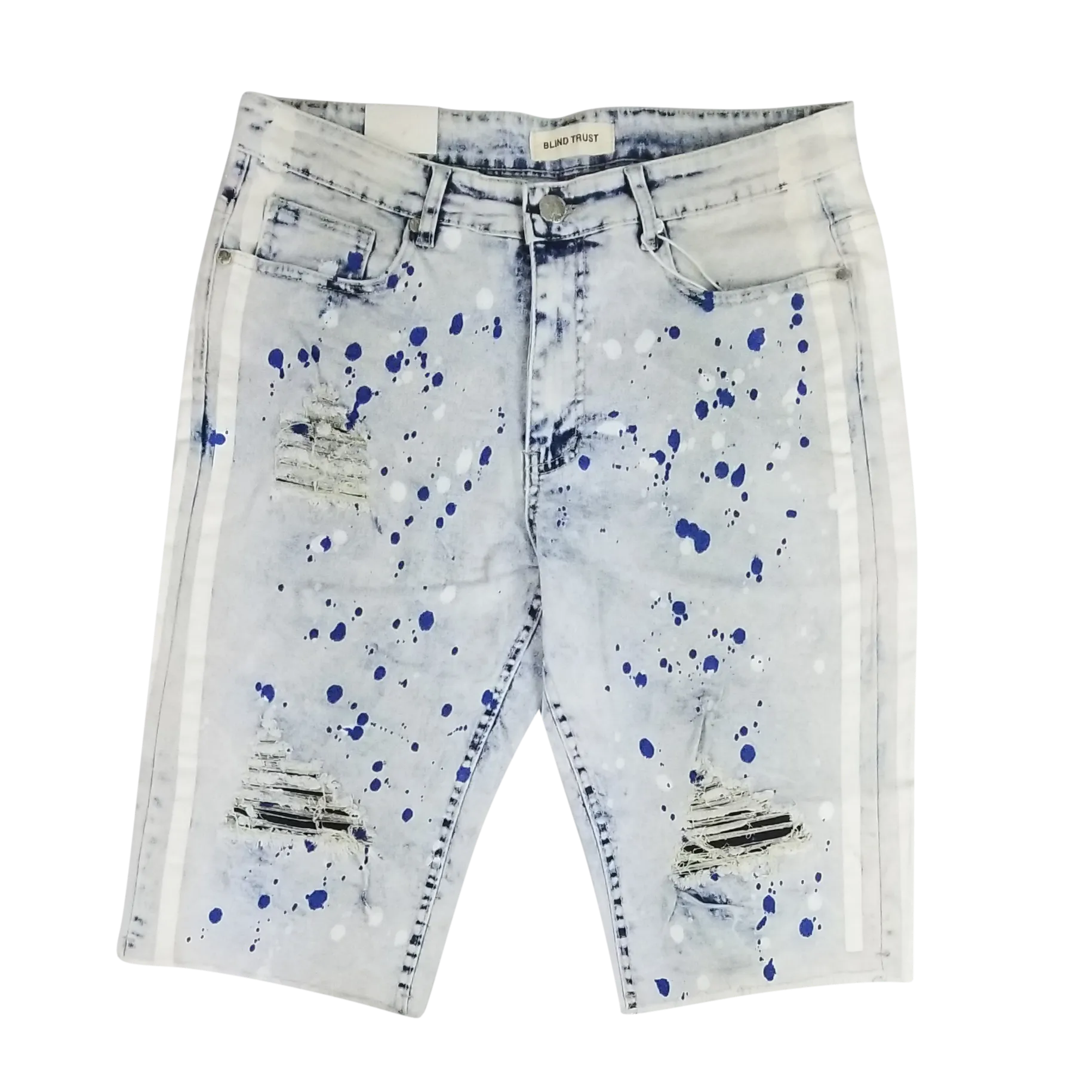 BTS20149: Distressed Denim Side Stripe Biker Shorts