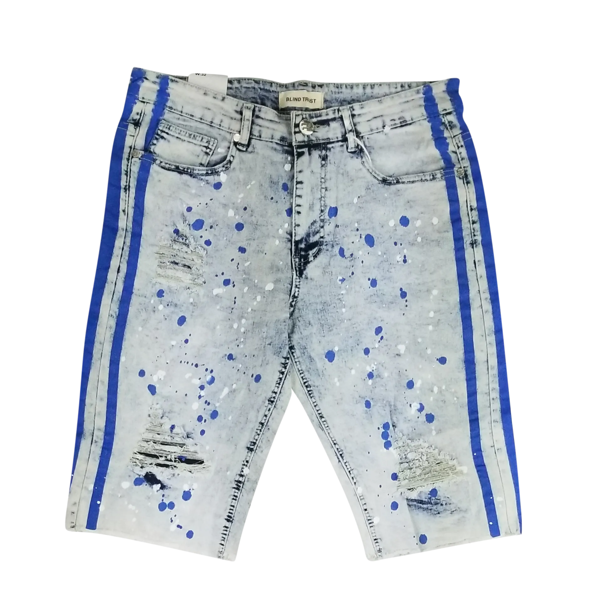 BTS20149: Distressed Denim Side Stripe Biker Shorts